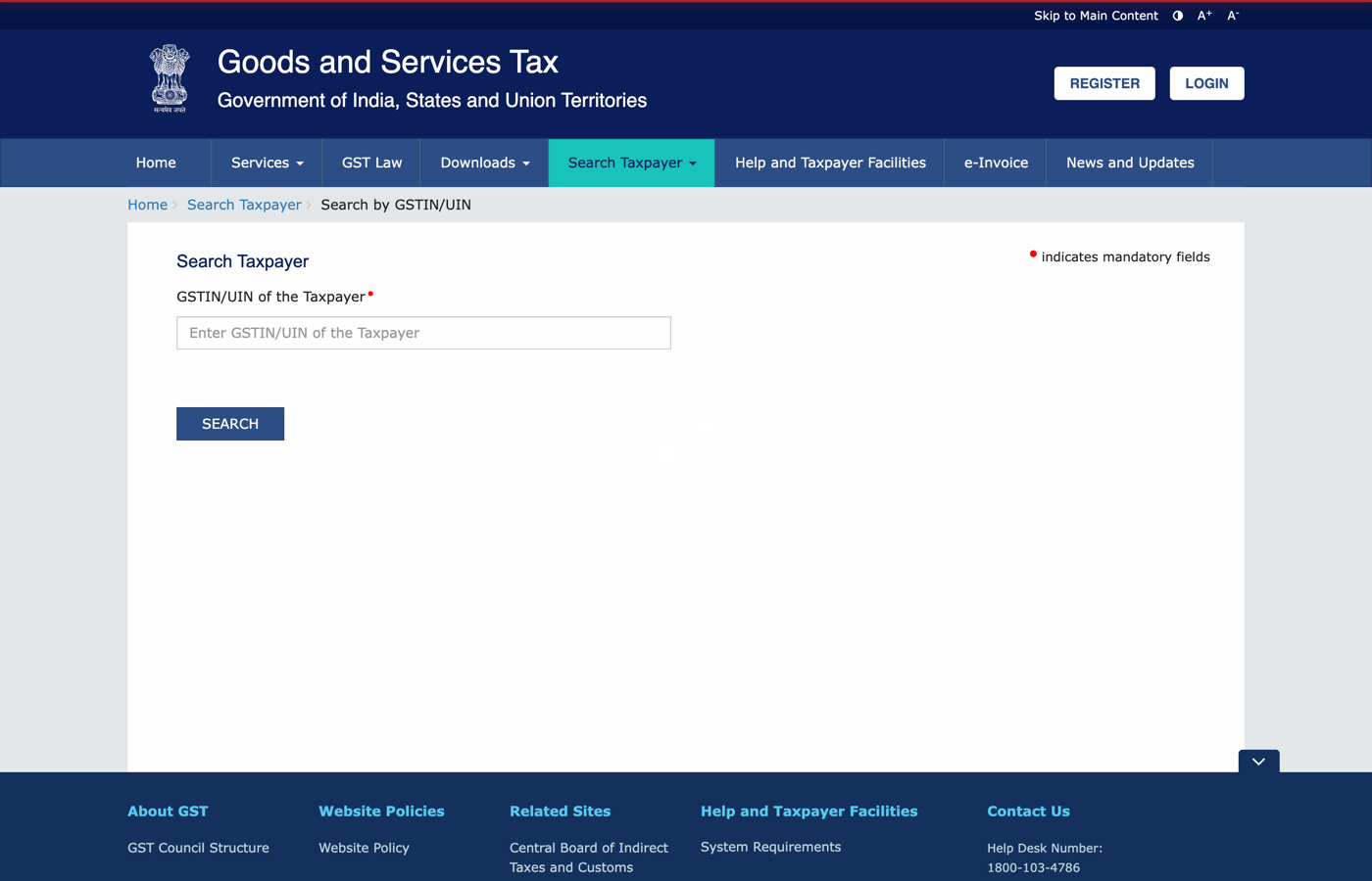 Sign in to the GST portal and leave Search Taxpayer open