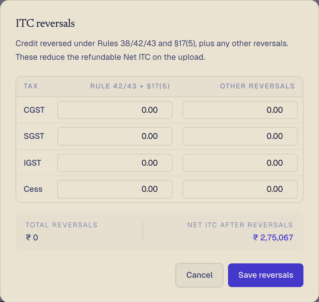 ITC reversals reduce the Net claim